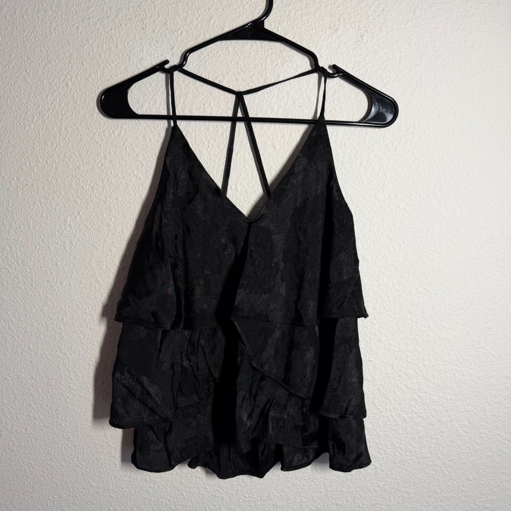 Express Tiered Ruffle Camisole Top Womens Small Black Floral Jacquard Back Zip